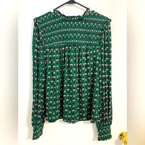 BODEN Women’s Ruffle Floral Blouse size Lrg high neck ruffle sleeve